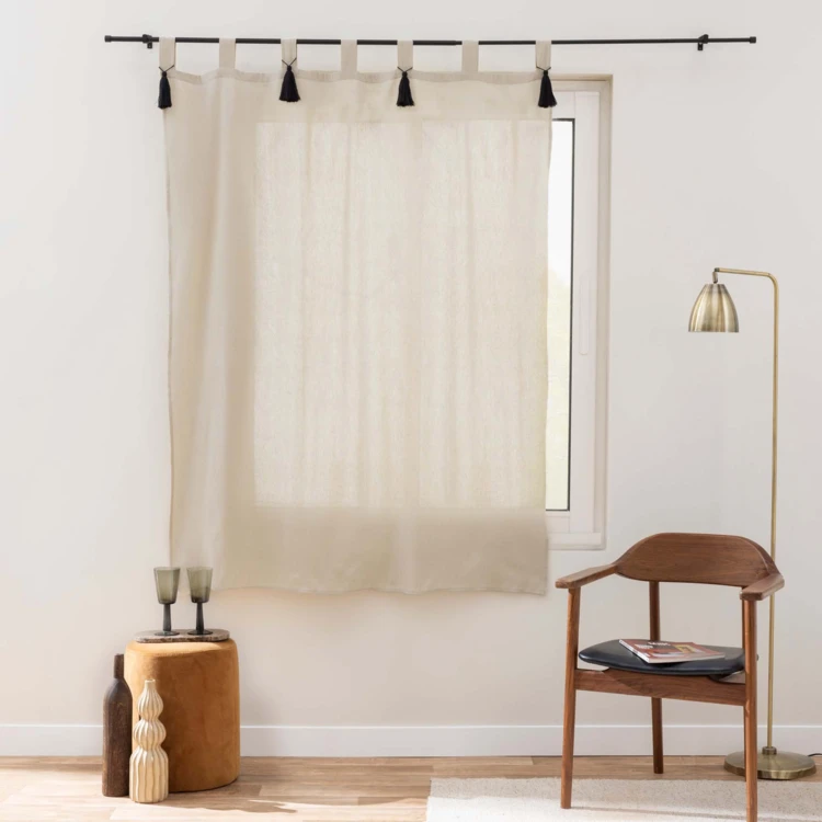 Siebvorhang aus Polycotton mit Schlaufen und Pompons