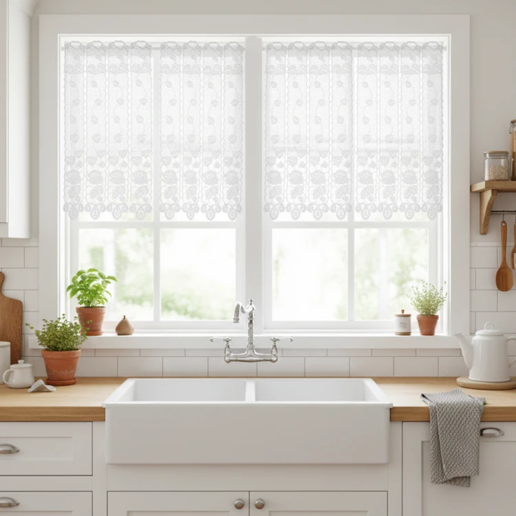 Brise-bise macramé ajouré finition festonnée