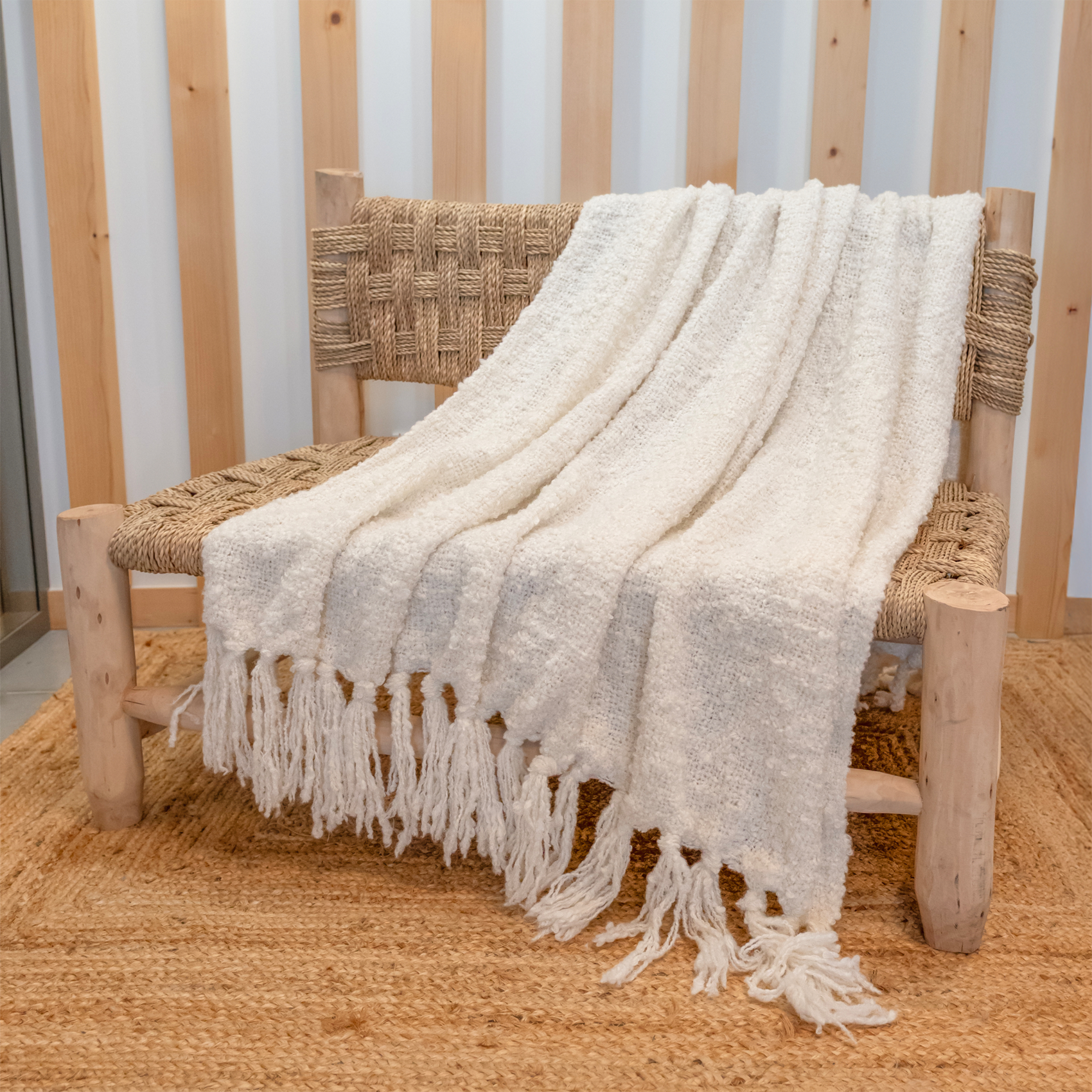 Plaid bouclette doux avec franges