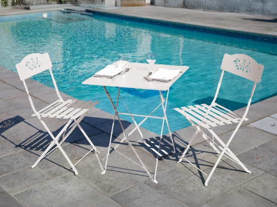 Lot De 2 Chaises Jardin Pliantes Indra - Fer Forgé Blanc | Pour Terrasse Et Balcon