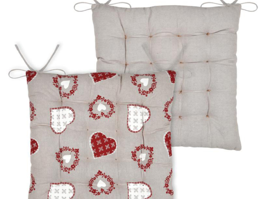 Lot De 6 Galettes De Chaise Alpes Blanc 38x38 Cm - Motif Cœur Rouge Esprit Montagne