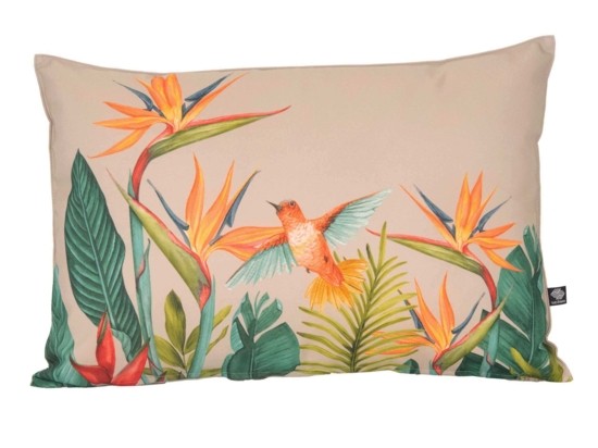 Coussin d'extérieur blanc imprimé jungle papillons 60x60cm - Coussin d