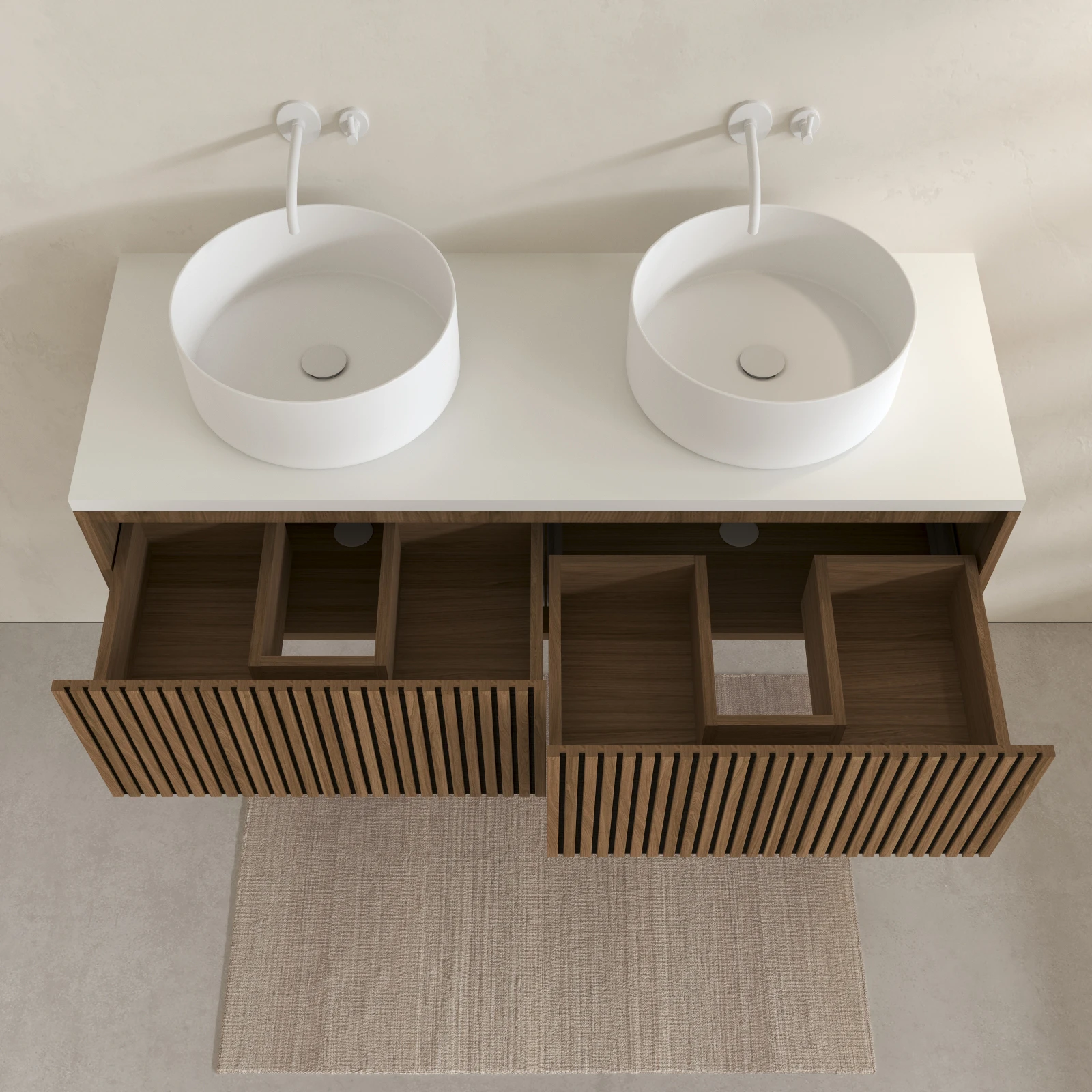 Meuble de salle de bain suspendu avec façade crantée