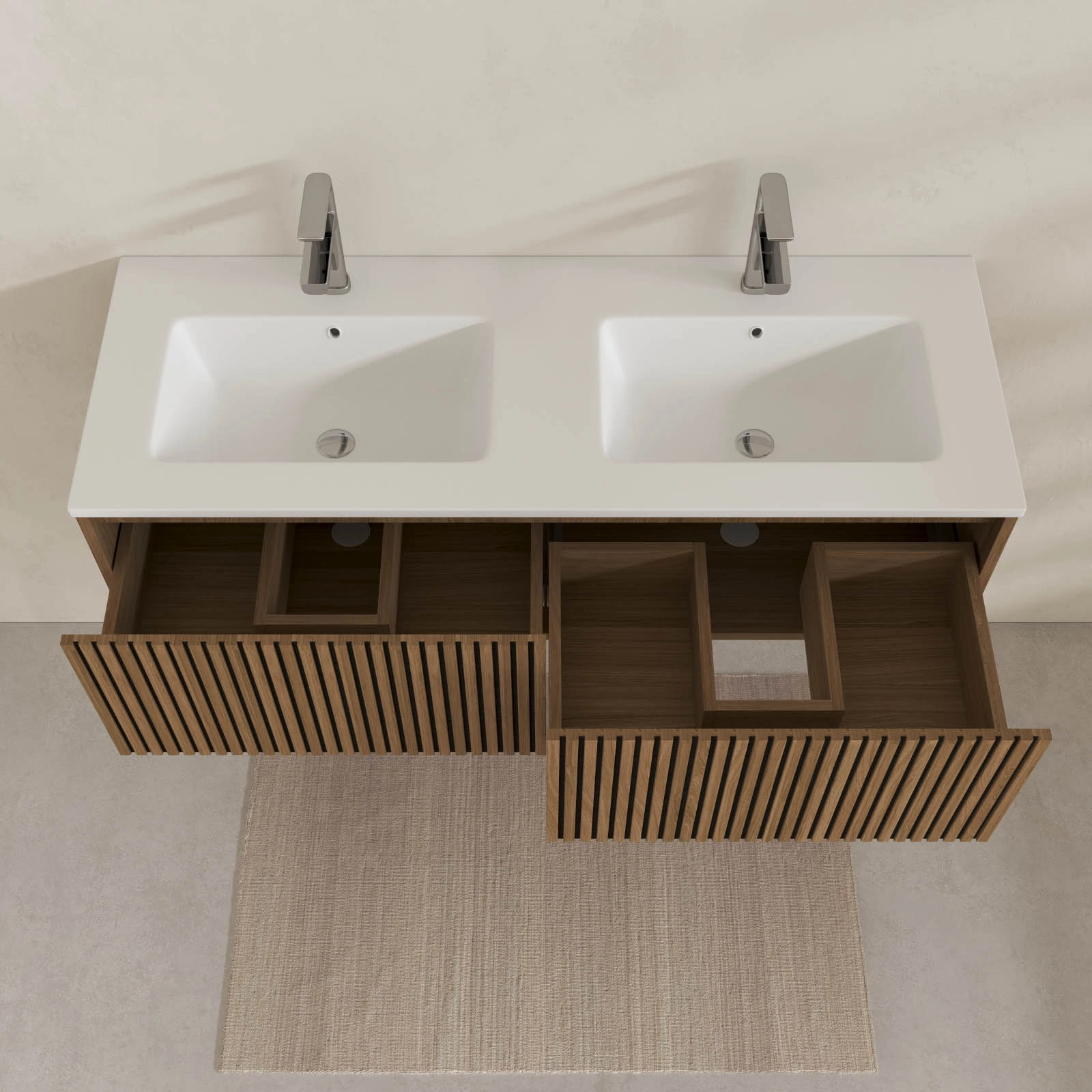 Meuble de salle de bain suspendu avec façade crantée